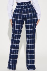Call It Even Wide Leg Plaid Dress Pant - Navy/combo sold by Fashion Nova