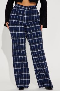 Call It Even Wide Leg Plaid Dress Pant - Navy/combo sold by Fashion Nova