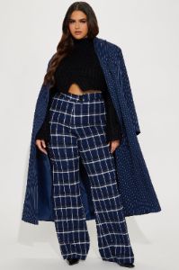 Call It Even Wide Leg Plaid Dress Pant - Navy/combo sold by Fashion Nova