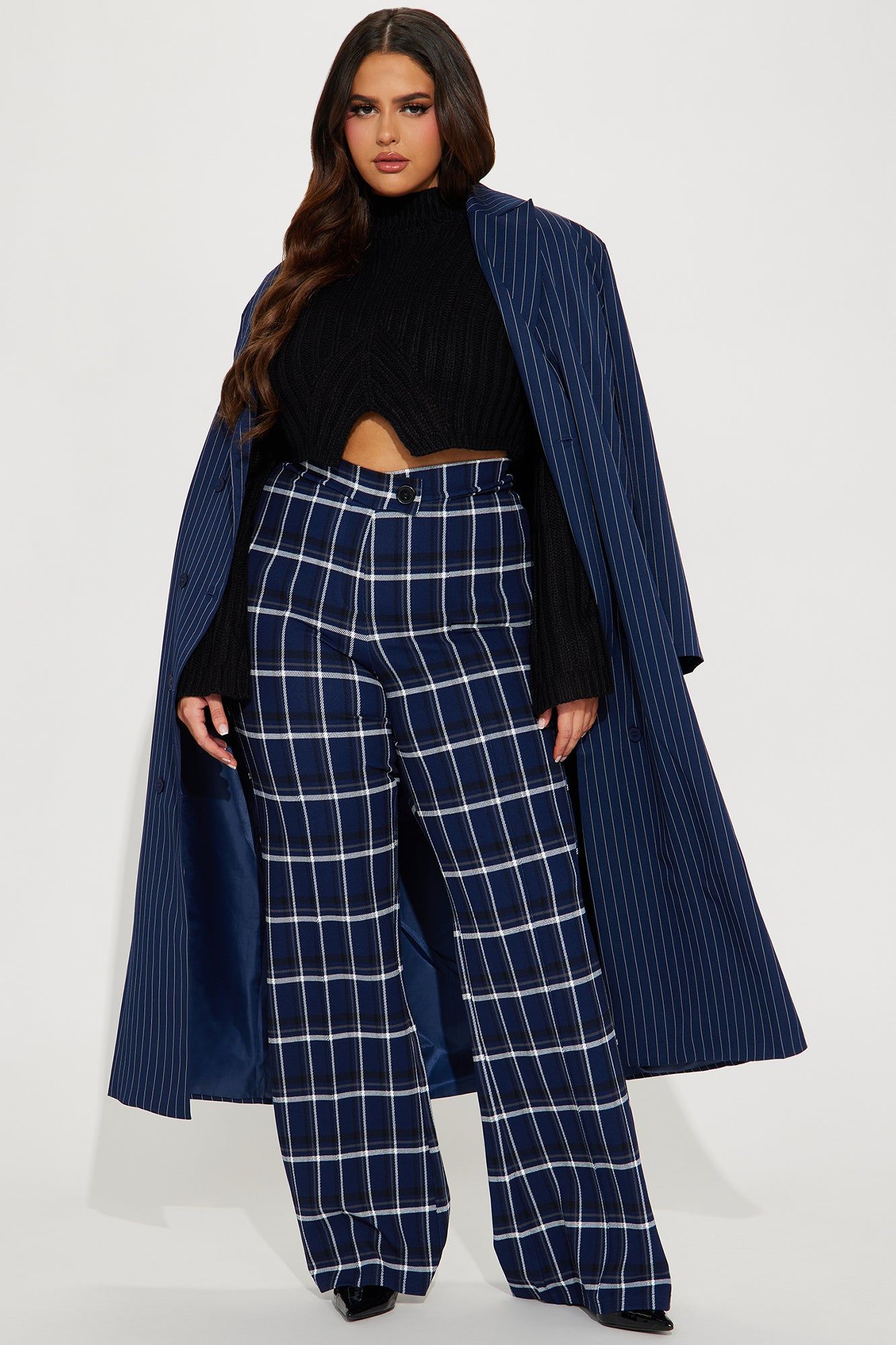 Call It Even Wide Leg Plaid Dress Pant - Navy/combo sold by Fashion Nova product image thumbnail 4