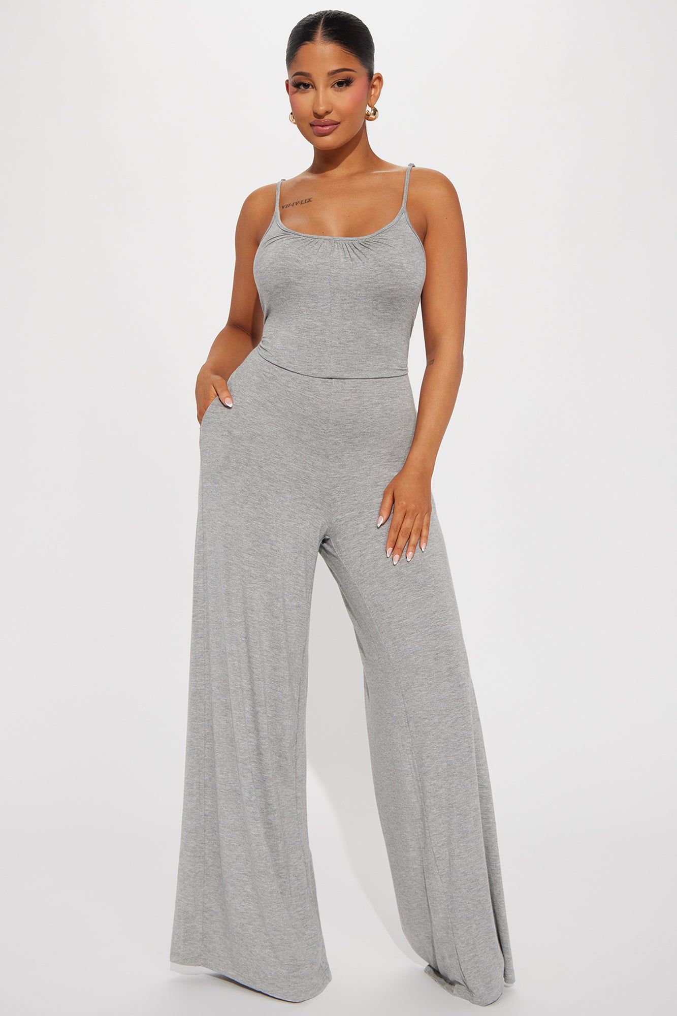 Dare To Dream Jumpsuit - Heather Grey sold by Fashion Nova