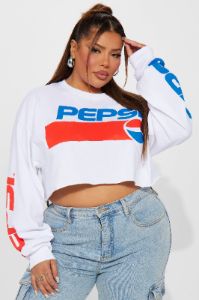 Pepsi Cola Long Sleeve Crop Top - White sold by Fashion Nova