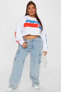 Pepsi Cola Long Sleeve Crop Top - White sold by Fashion Nova