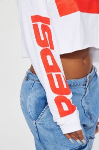 Pepsi Cola Long Sleeve Crop Top - White sold by Fashion Nova