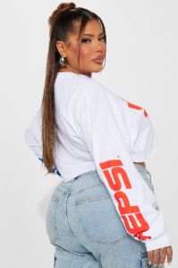 Pepsi Cola Long Sleeve Crop Top - White sold by Fashion Nova