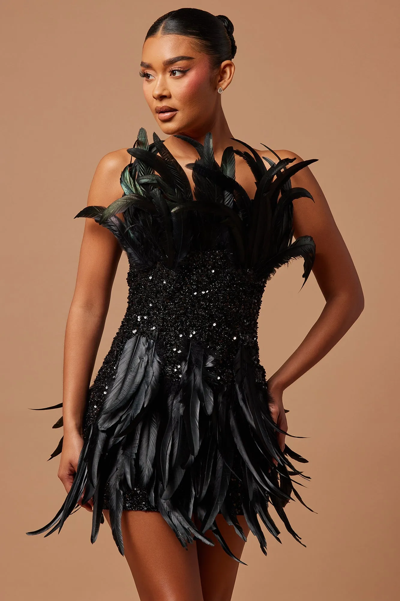 Renee Sequin Feather Mini Dress - Black sold by Fashion Nova product image thumbnail 2