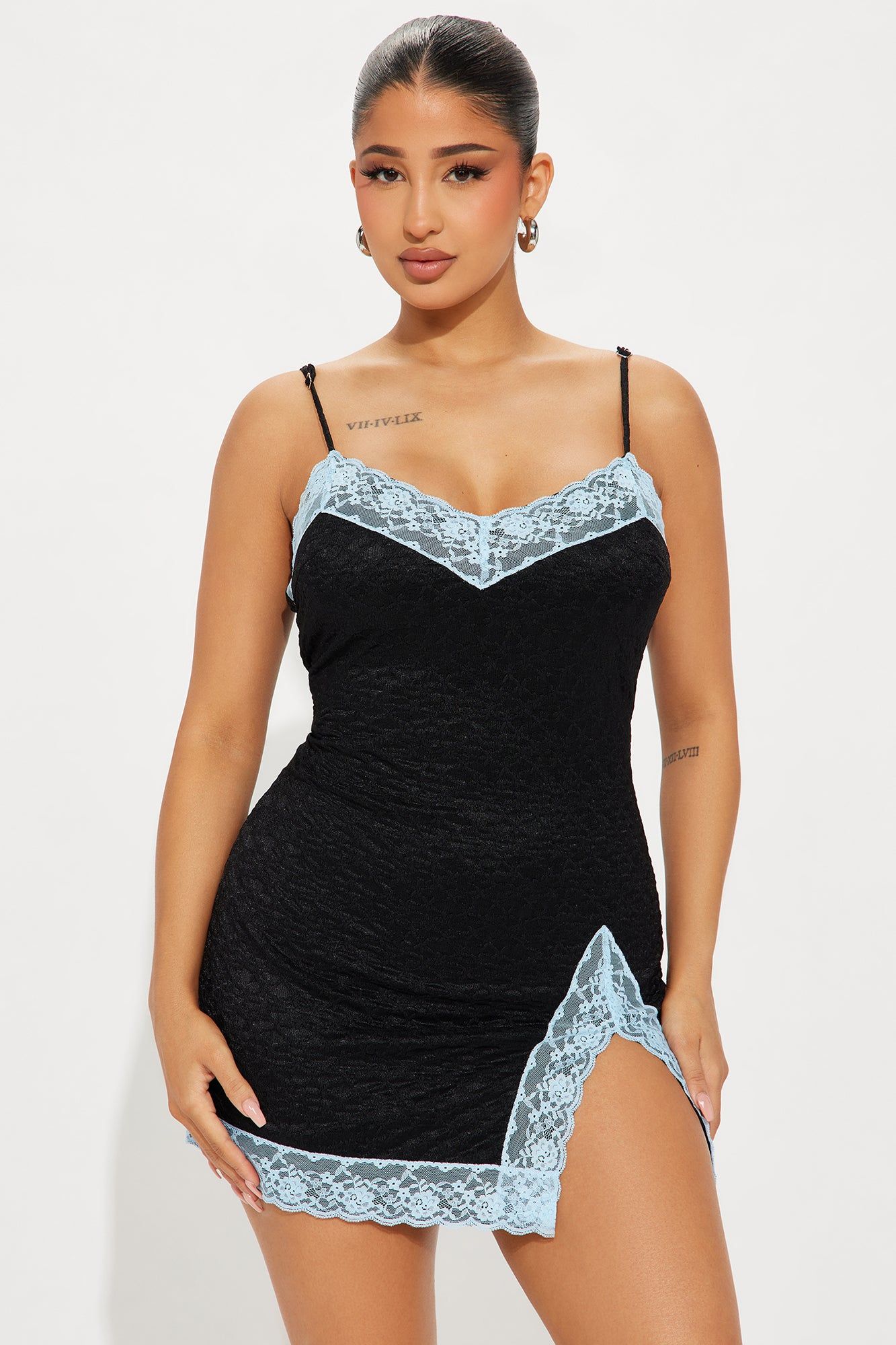 Scarlette Lace Mini Dress - Black/combo sold by Fashion Nova