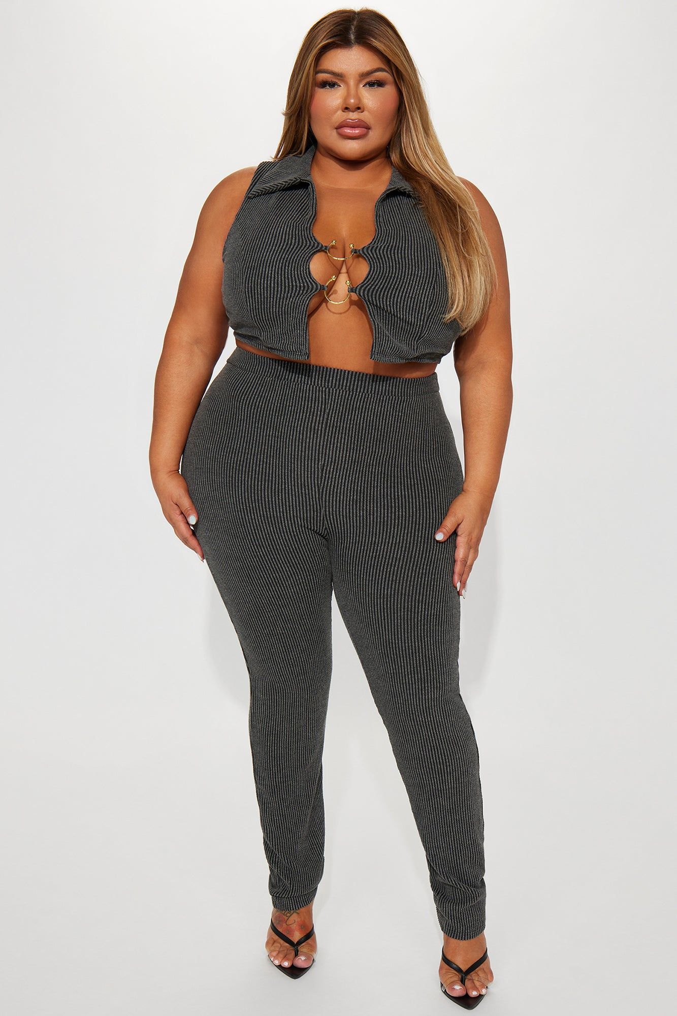 Crazy Lovin Ribbed Legging Set - Charcoal sold by Fashion Nova