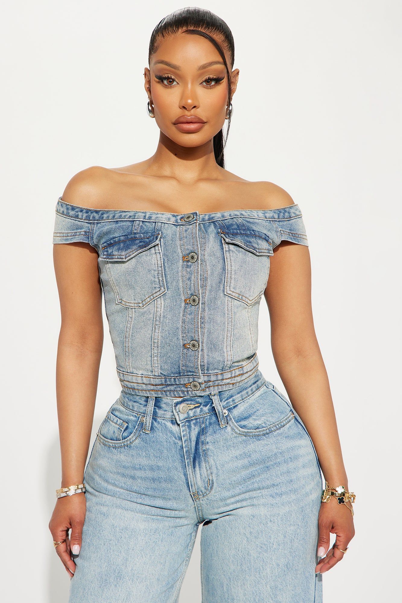For Keeps Denim Corset Top - Light Wash sold by Fashion Nova
