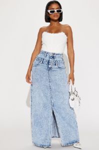 Miss Thing Denim Maxi Skirt - Light Wash sold by Fashion Nova