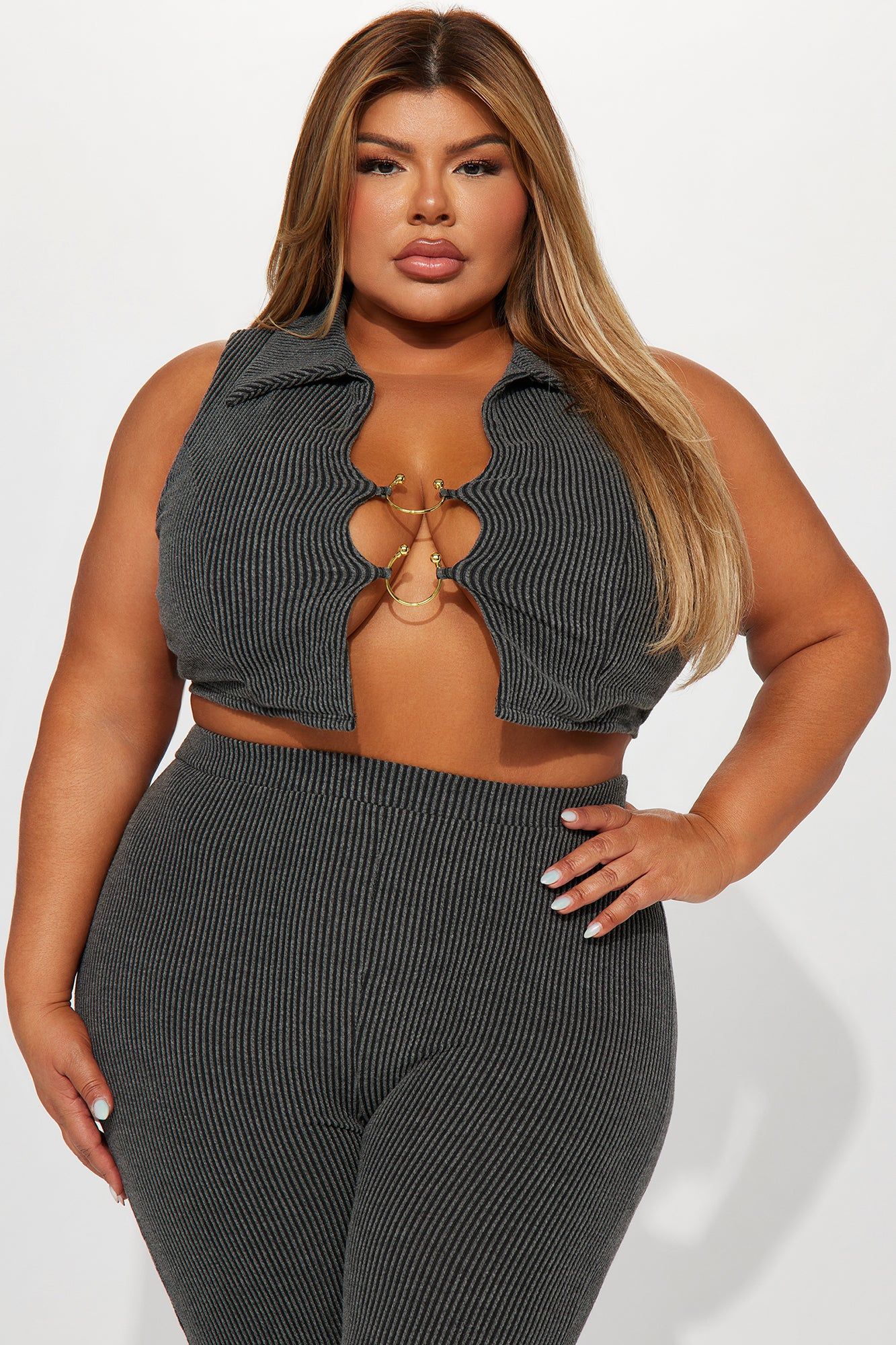 Crazy Lovin Ribbed Legging Set - Charcoal sold by Fashion Nova product image thumbnail 2