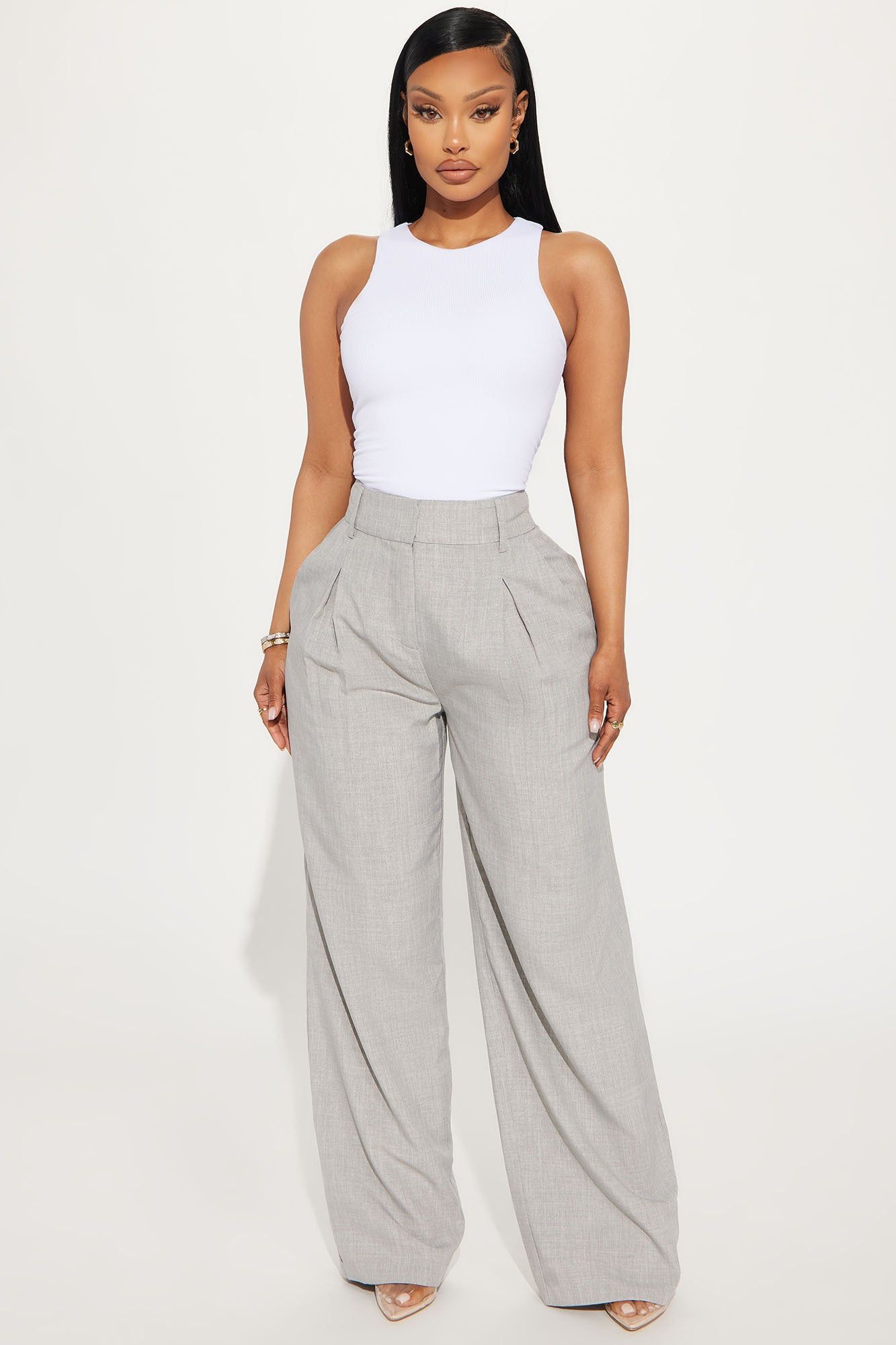 Sweetheart Wide Leg Trouser - Grey sold by Fashion Nova