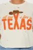 All My Exes Live In Texas Distressed Tee - Off White/combo sold by Fashion Nova