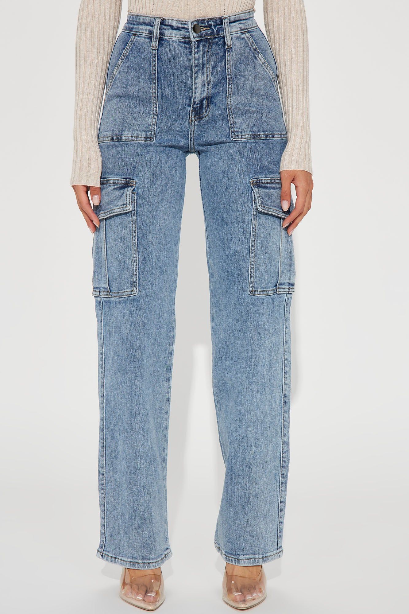 Crowd Pleaser Stretch Cargo Jeans - Medium Wash sold by Fashion Nova product image thumbnail 2