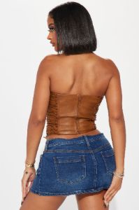 Never Complicated Faux Leather Corset Top - Brown sold by Fashion Nova