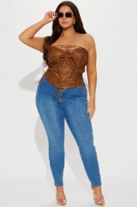Never Complicated Faux Leather Corset Top - Brown sold by Fashion Nova