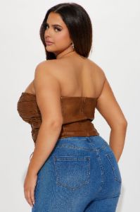 Never Complicated Faux Leather Corset Top - Brown sold by Fashion Nova