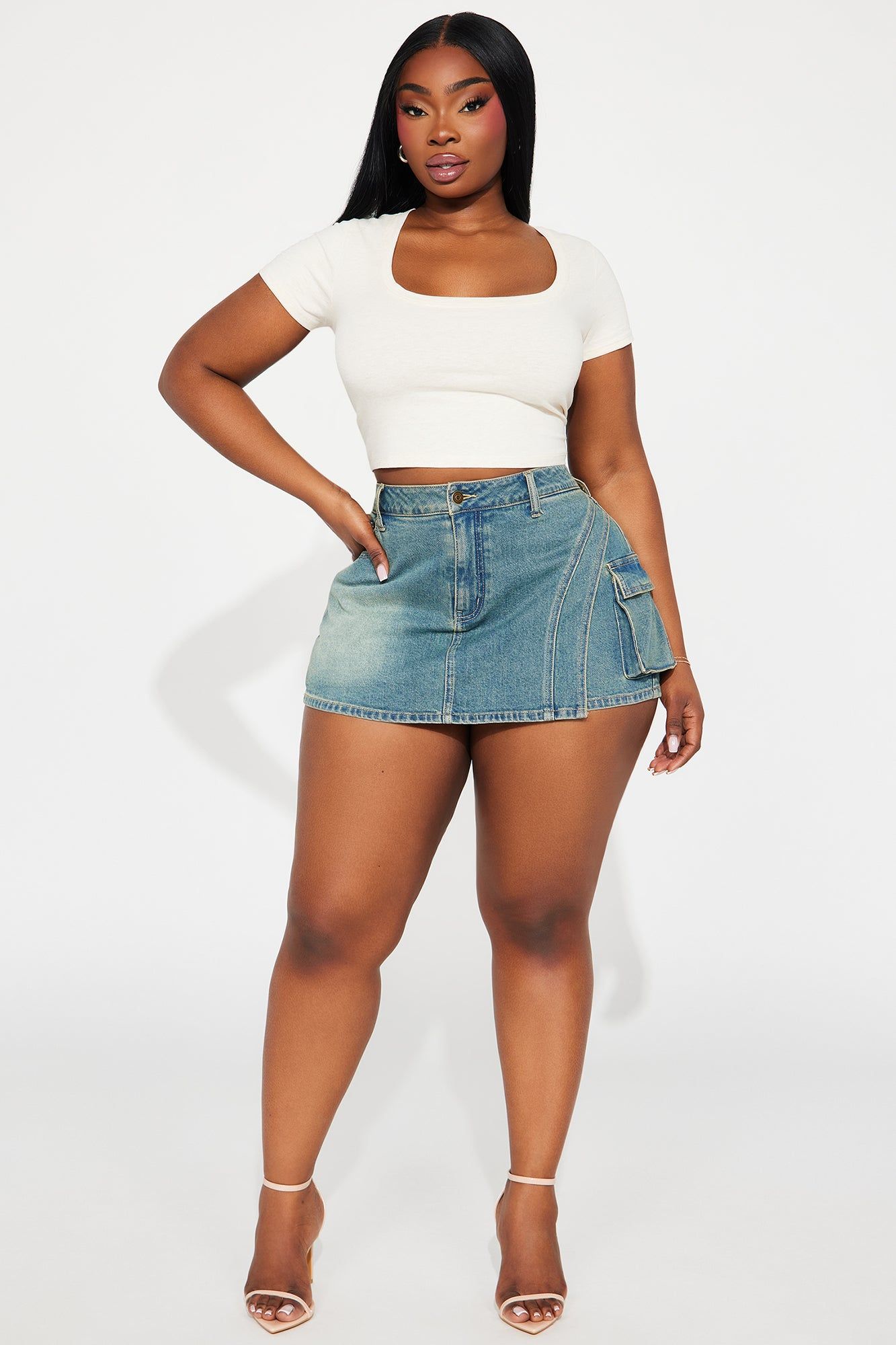 Jennie Tinted Denim Cargo Skort - Vintage Wash sold by Fashion Nova product image thumbnail 4