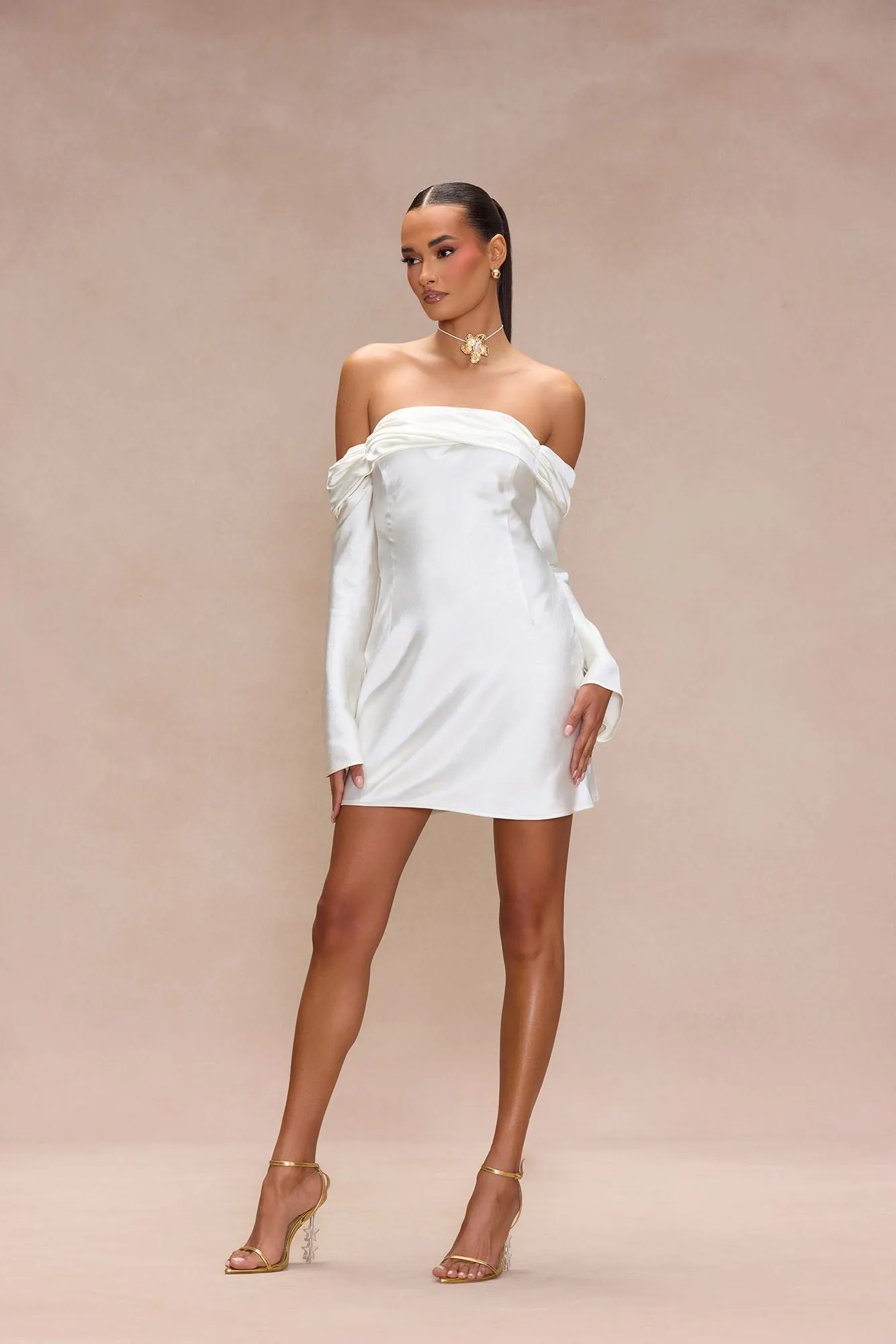 Amandine Satin Mini Dress - Ivory sold by Fashion Nova