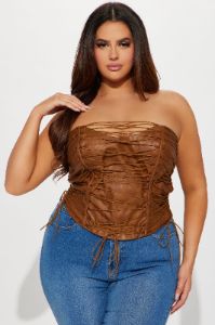 Never Complicated Faux Leather Corset Top - Brown sold by Fashion Nova