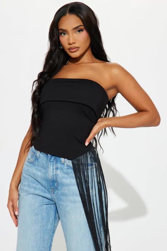 Trish Fringe Tube Top - Black sold by Fashion Nova