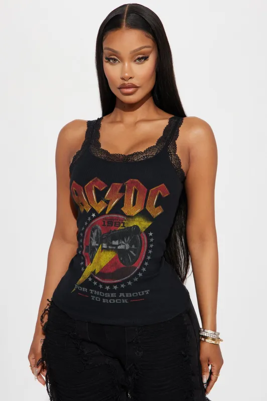ACDC Washed Lace Tank Top - Black Wash sold by Fashion Nova