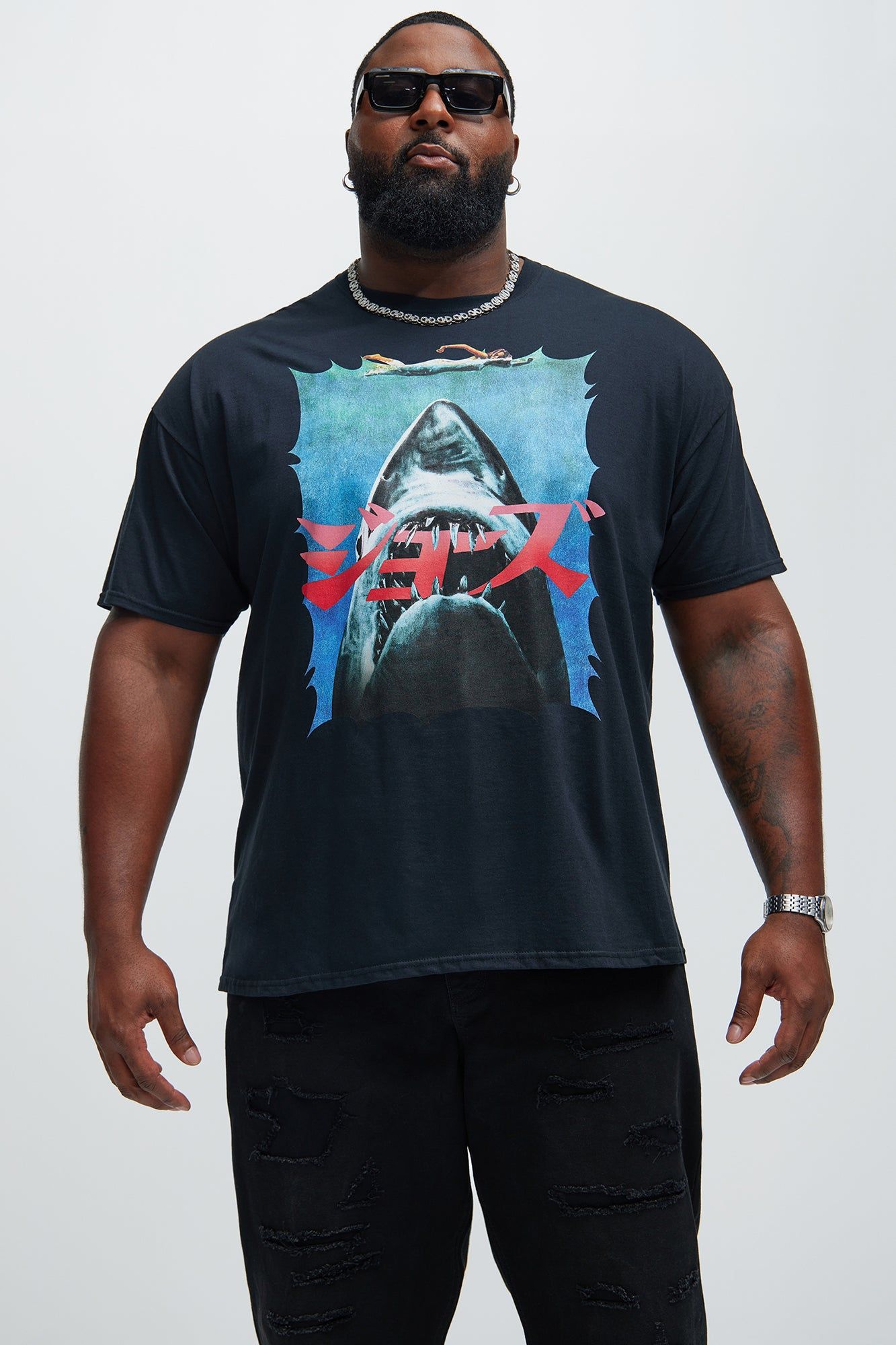 Jaws (In Japanese) Short Sleeve Tee - Black sold by Fashion Nova product image thumbnail 4