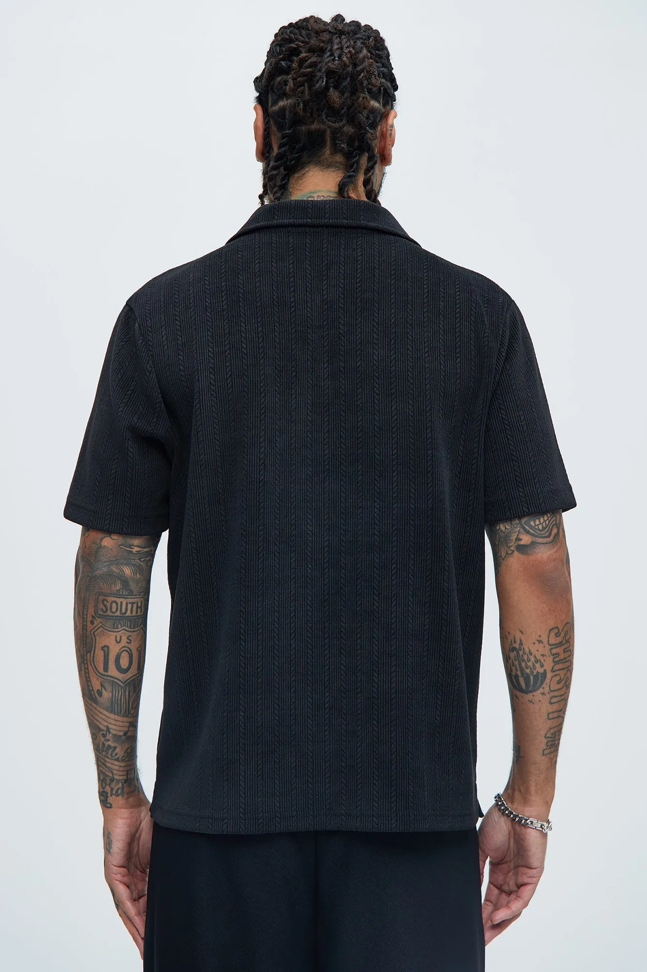 Cefalo Sweater Textured Johnny Collar Shirt - Black sold by Fashion Nova product image thumbnail 4