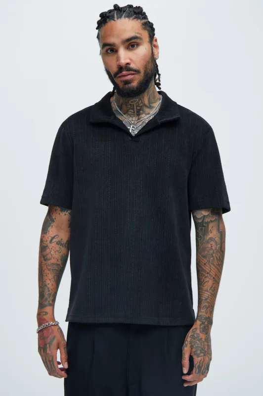 Cefalo Sweater Textured Johnny Collar Shirt - Black sold by Fashion Nova