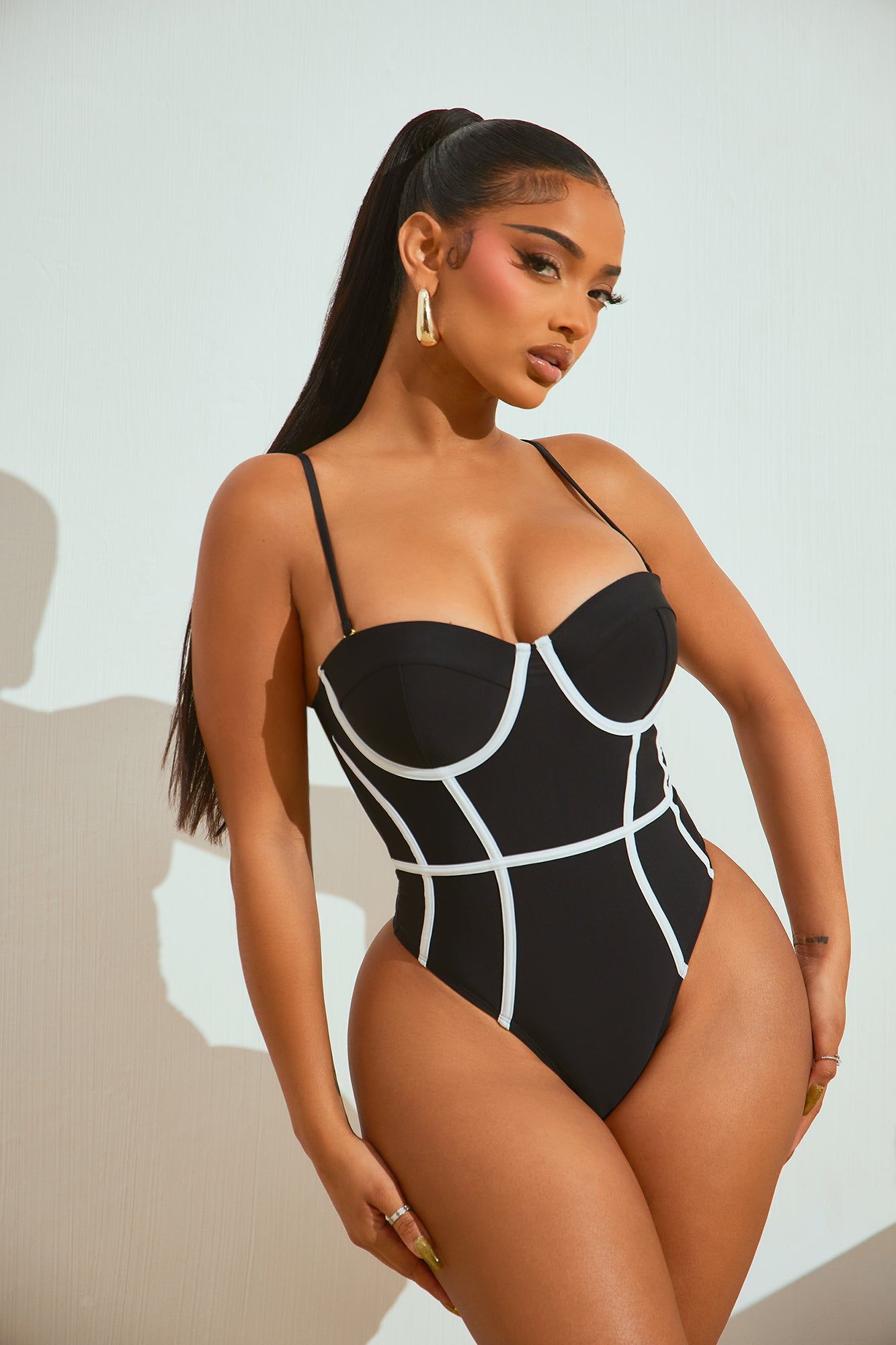 Classic Touch Underwire 1 Piece Swimsuit - Black/White sold by Fashion Nova