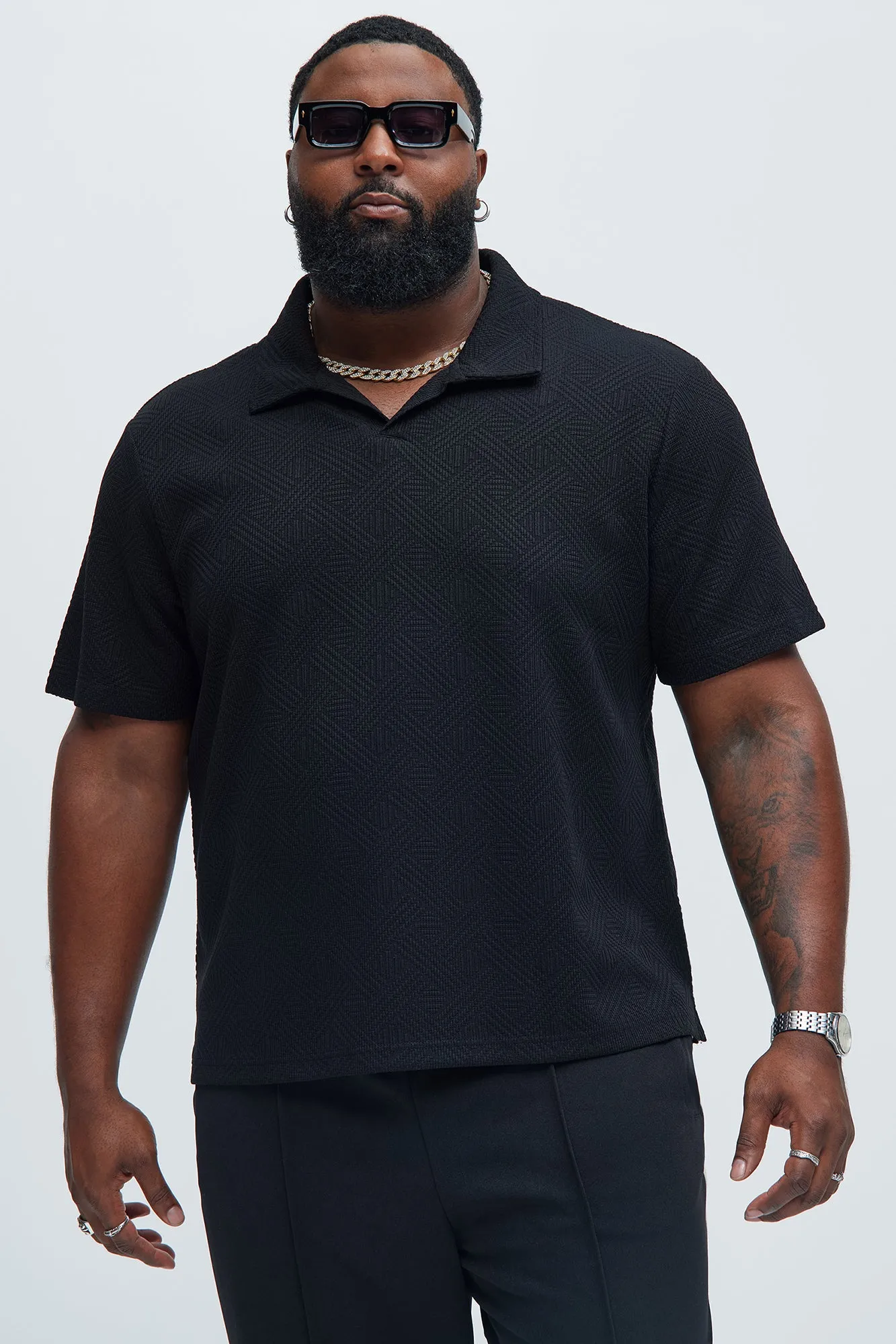 Cefalo Sweater Textured Johnny Collar Shirt - Black sold by Fashion Nova product image thumbnail 5