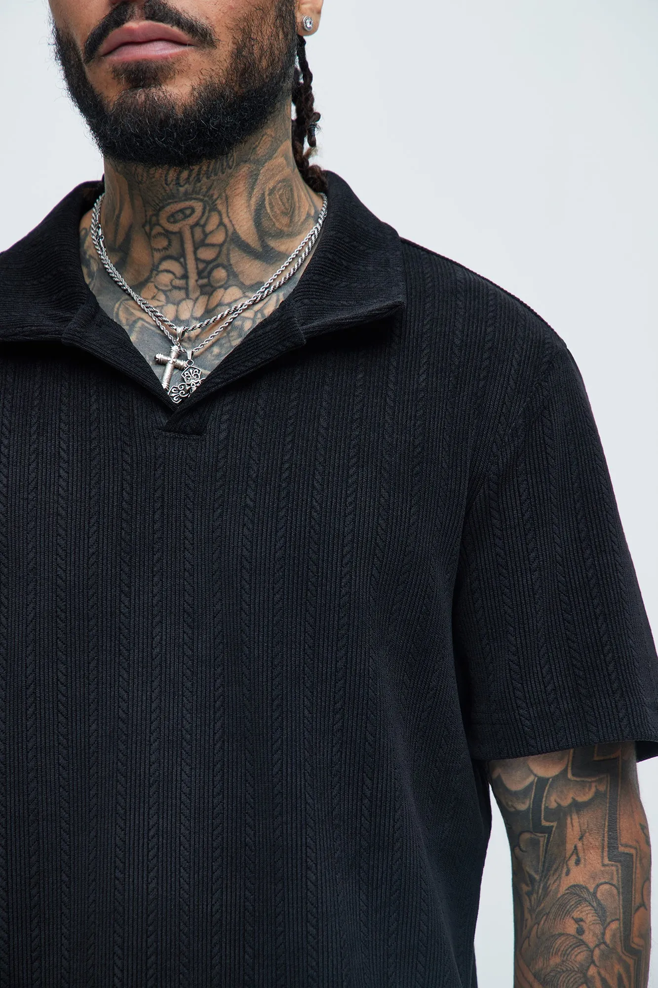Cefalo Sweater Textured Johnny Collar Shirt - Black sold by Fashion Nova product image thumbnail 3