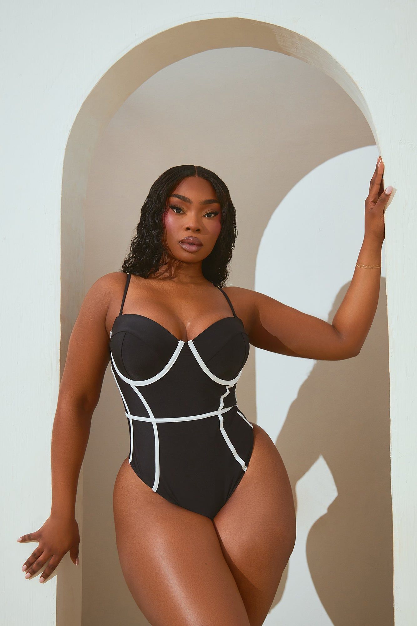 Classic Touch Underwire 1 Piece Swimsuit - Black/White sold by Fashion Nova product image thumbnail 5