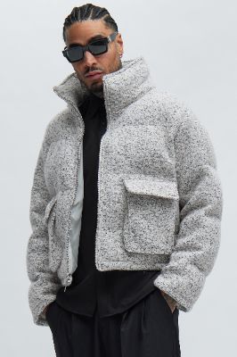 Hallron Textured Cropped Puffer - Black/White sold by Fashion Nova