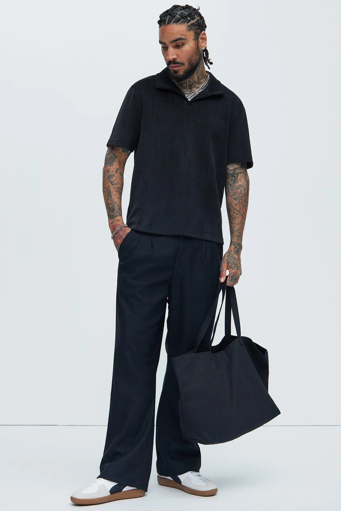 Cefalo Sweater Textured Johnny Collar Shirt - Black sold by Fashion Nova product image thumbnail 2