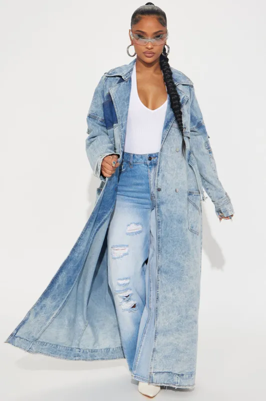 Trying To Impress Washed Denim Trench - Vintage Wash sold by Fashion Nova