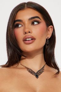 Royal Elegance Necklace And Earring Set - Gold/Black sold by Fashion Nova