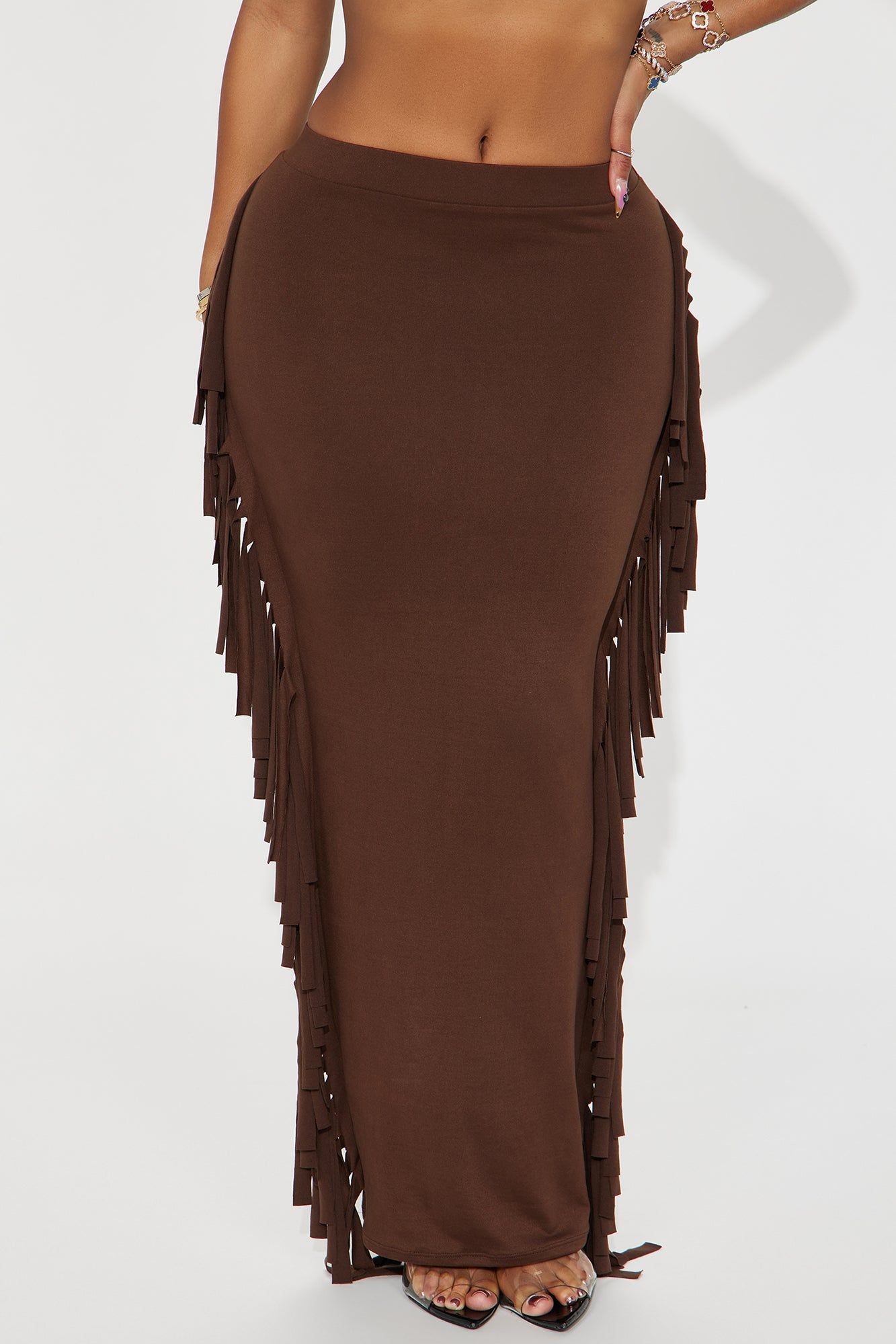 Going Places Fringe Maxi Skirt - Chocolate sold by Fashion Nova product image thumbnail 2