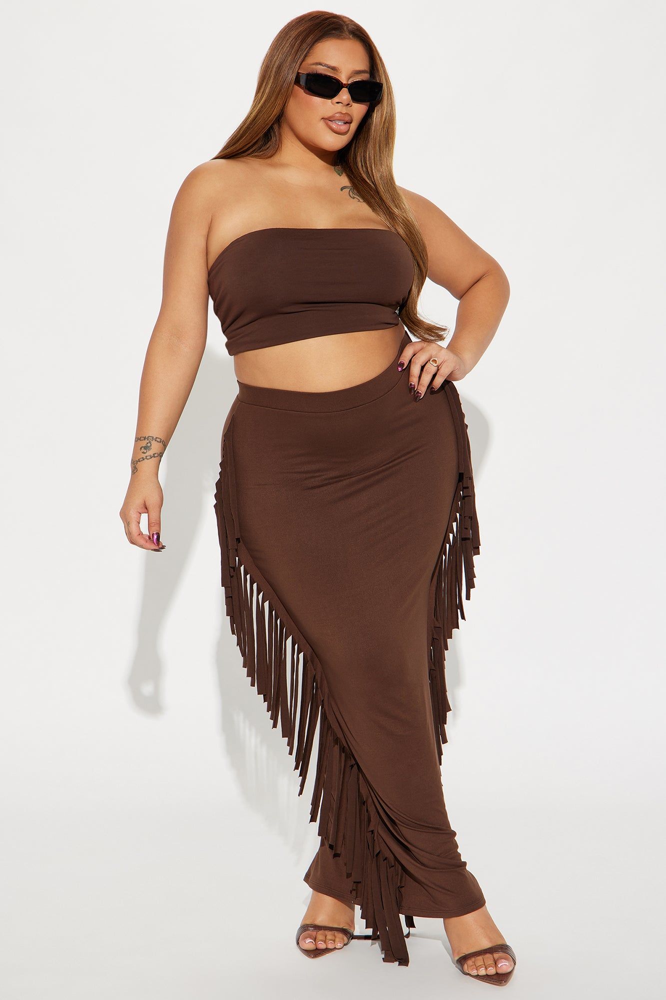 Going Places Fringe Maxi Skirt - Chocolate sold by Fashion Nova product image thumbnail 4