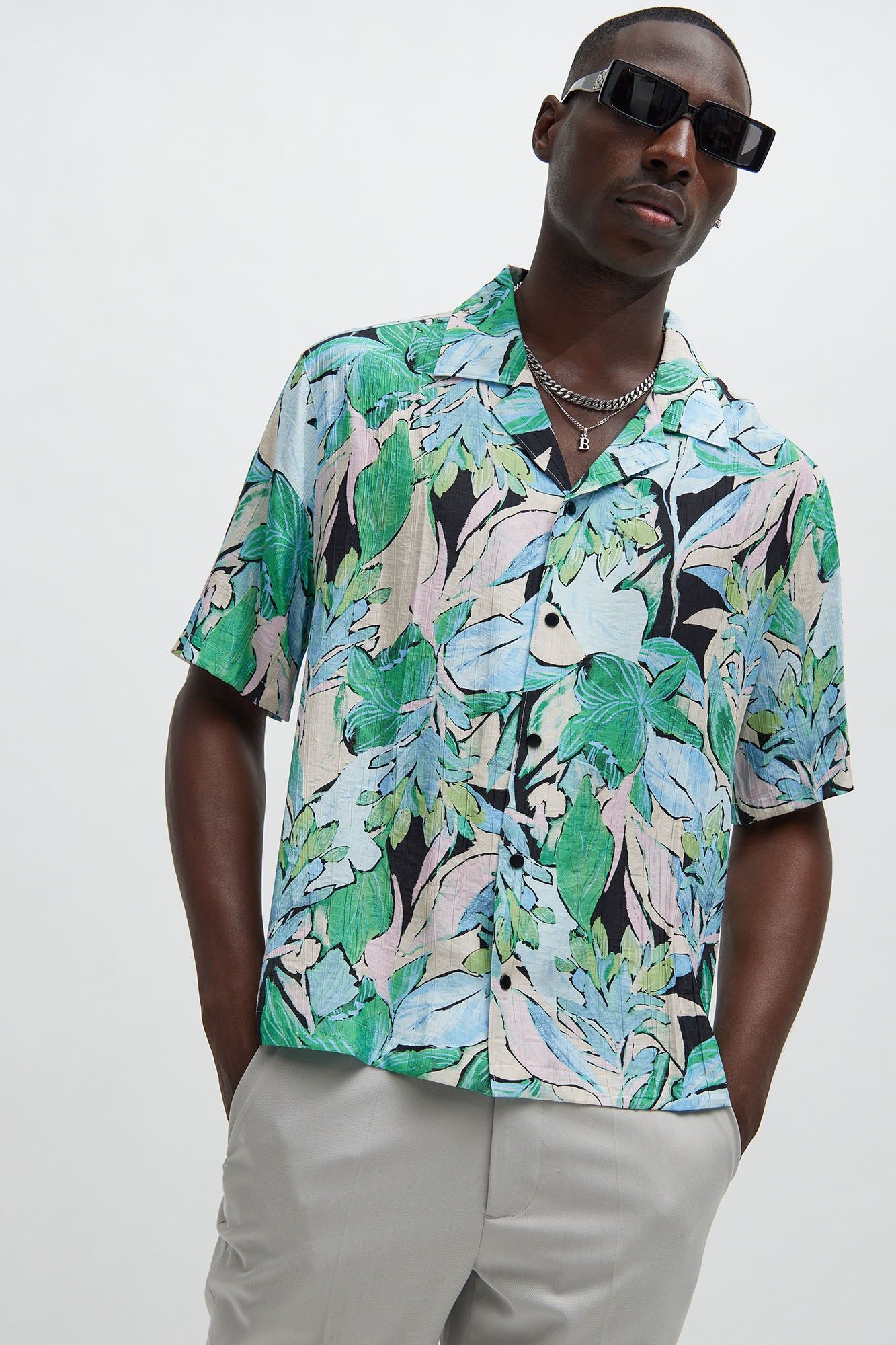 Elijah Boxy Shirt - Green/combo sold by Fashion Nova