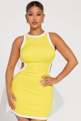 Ciera Scuba Mini Dress - Yellow sold by Fashion Nova