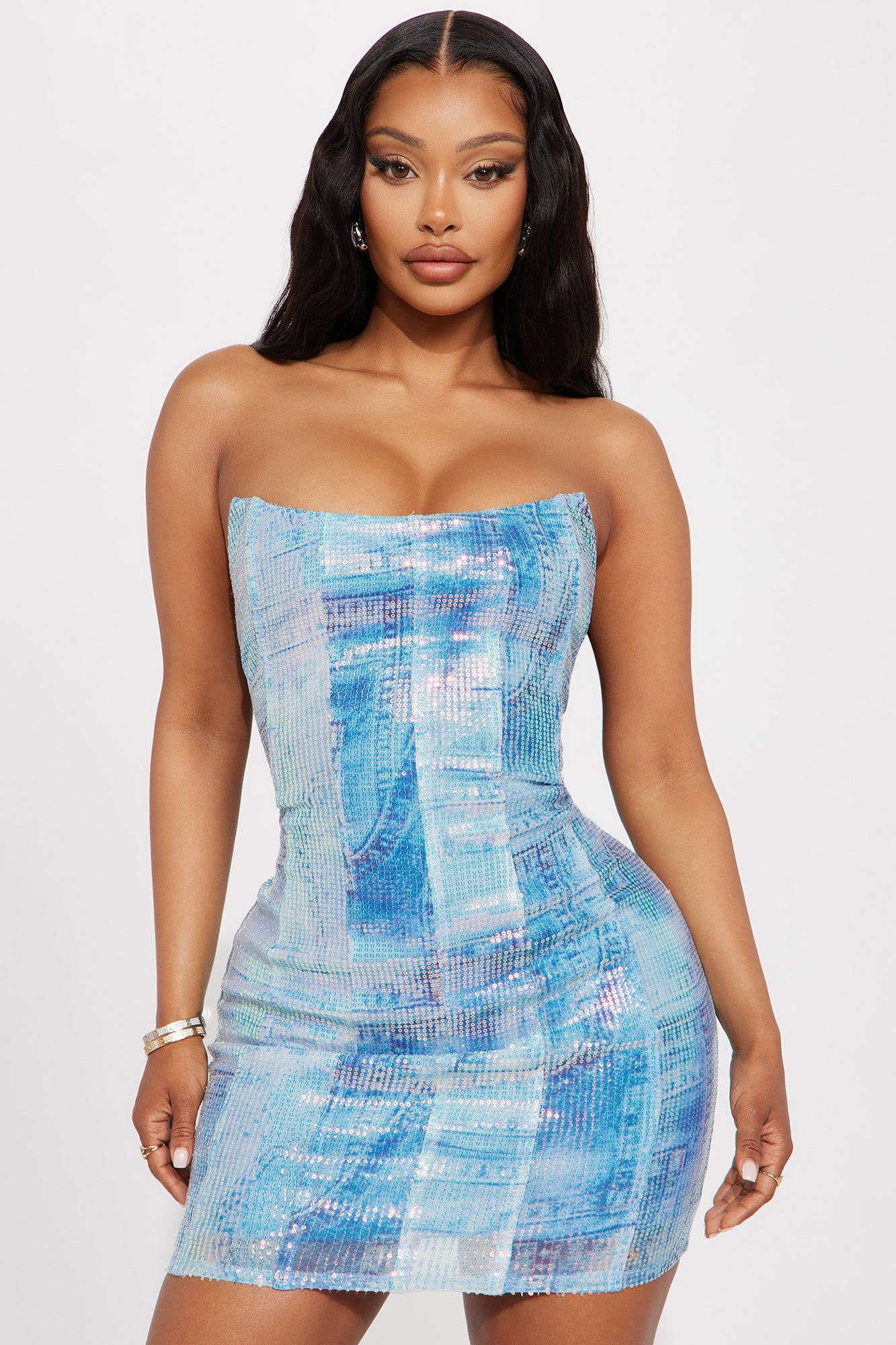 Kate Sequin Mini Dress - Blue sold by Fashion Nova