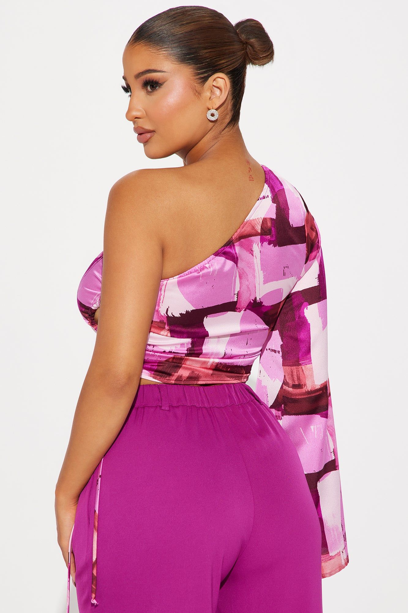 Artistic Feel Satin Blouse Top - Fuchsia/combo sold by Fashion Nova product image thumbnail 4