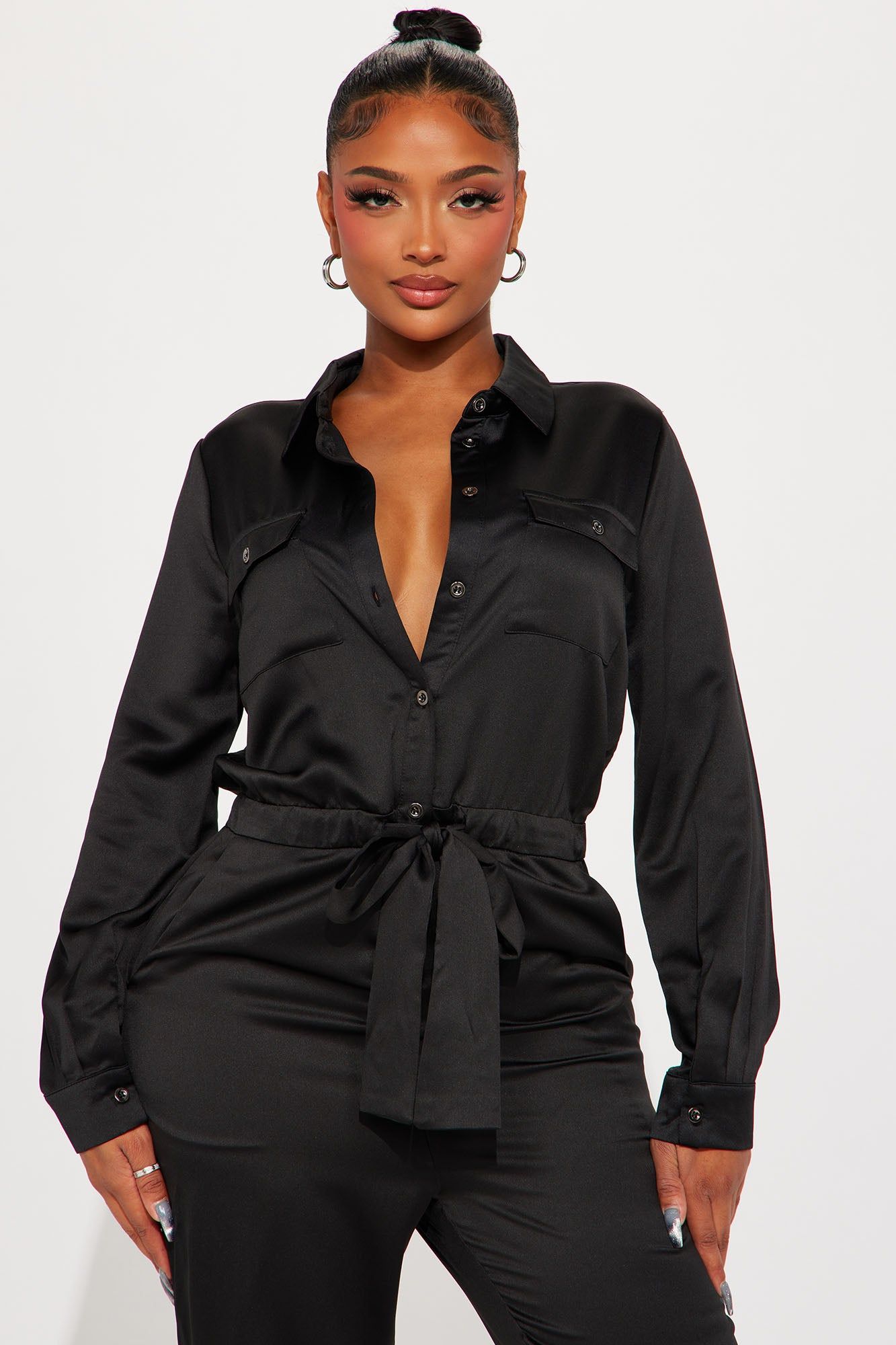 Street Jams Satin Jumpsuit - Black sold by Fashion Nova product image thumbnail 2