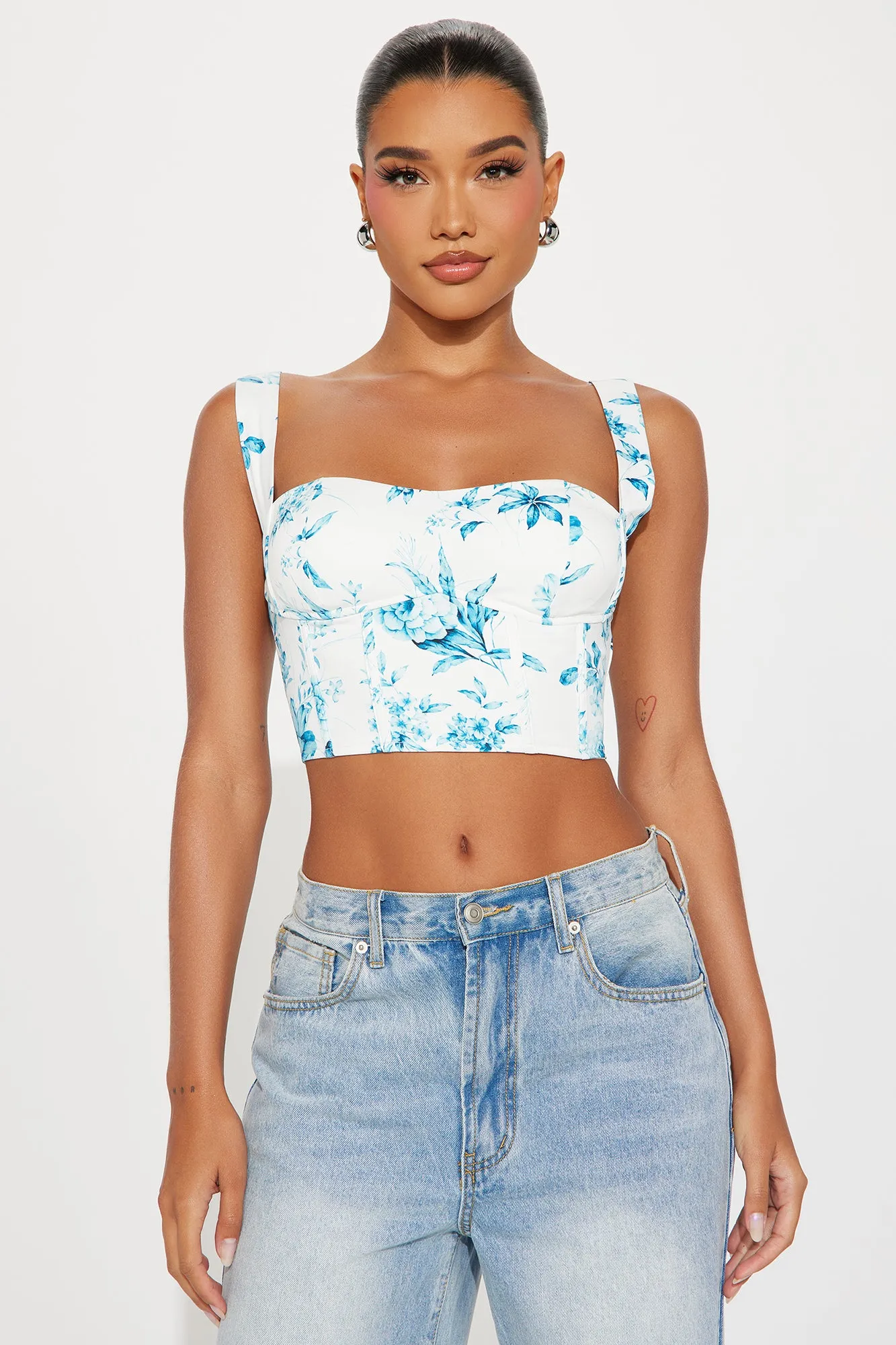 Time To Grow Floral Corset Top - Ivory/combo sold by Fashion Nova