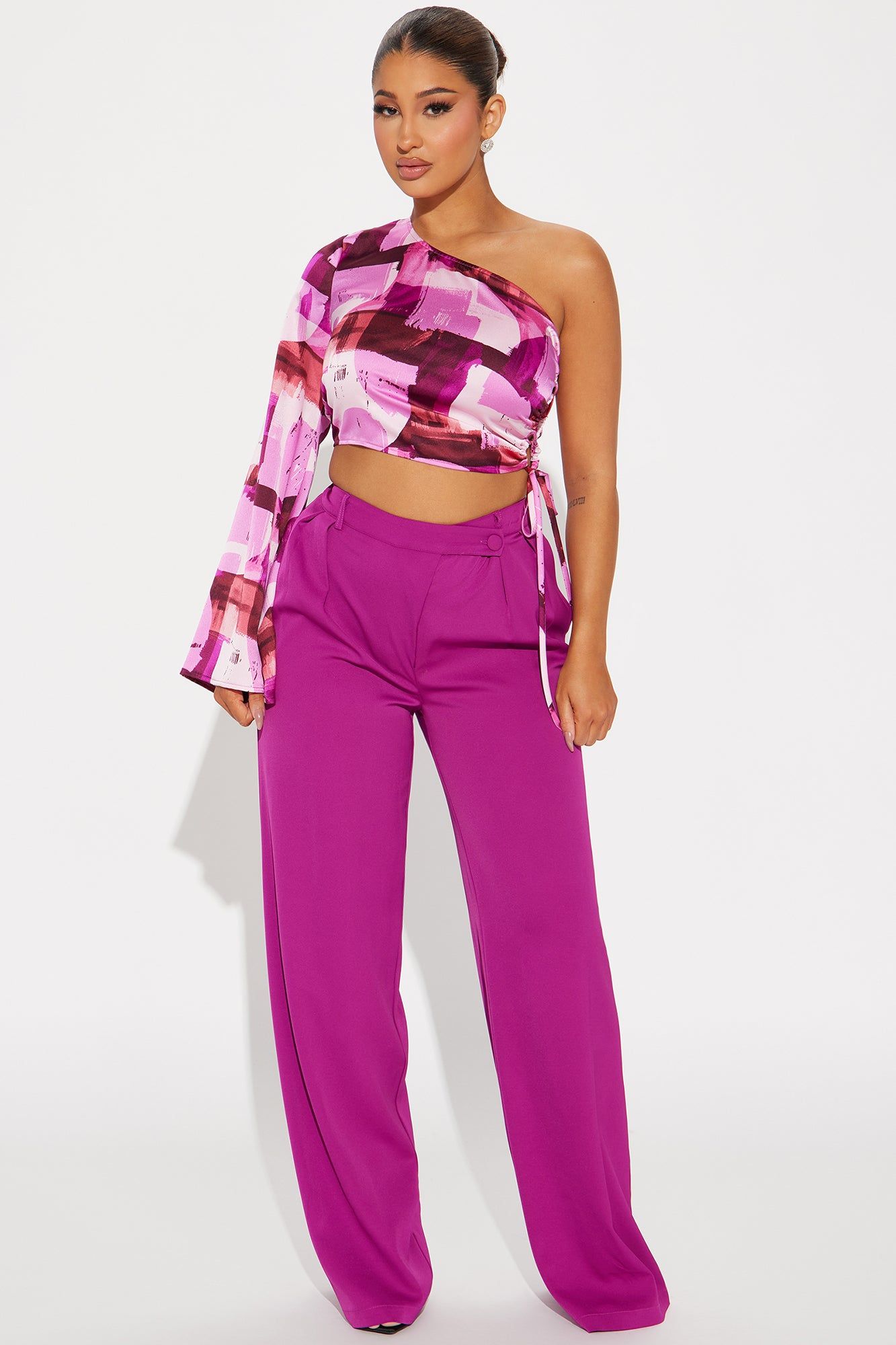 Artistic Feel Satin Blouse Top - Fuchsia/combo sold by Fashion Nova product image thumbnail 2