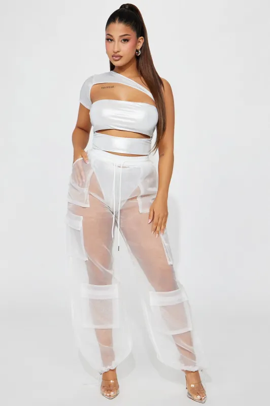 Heat Of The Night Sheer Cargo Jogger - Ivory sold by Fashion Nova