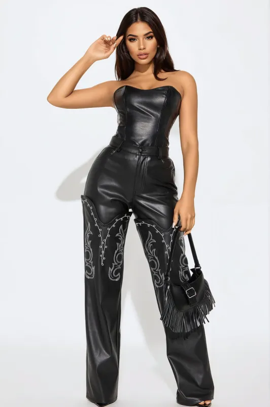 Saddle Up Detachable Faux Leather Pant - Black sold by Fashion Nova