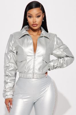 Got A Lot Of Attitude Faux Leather Jacket - Silver sold by Fashion Nova