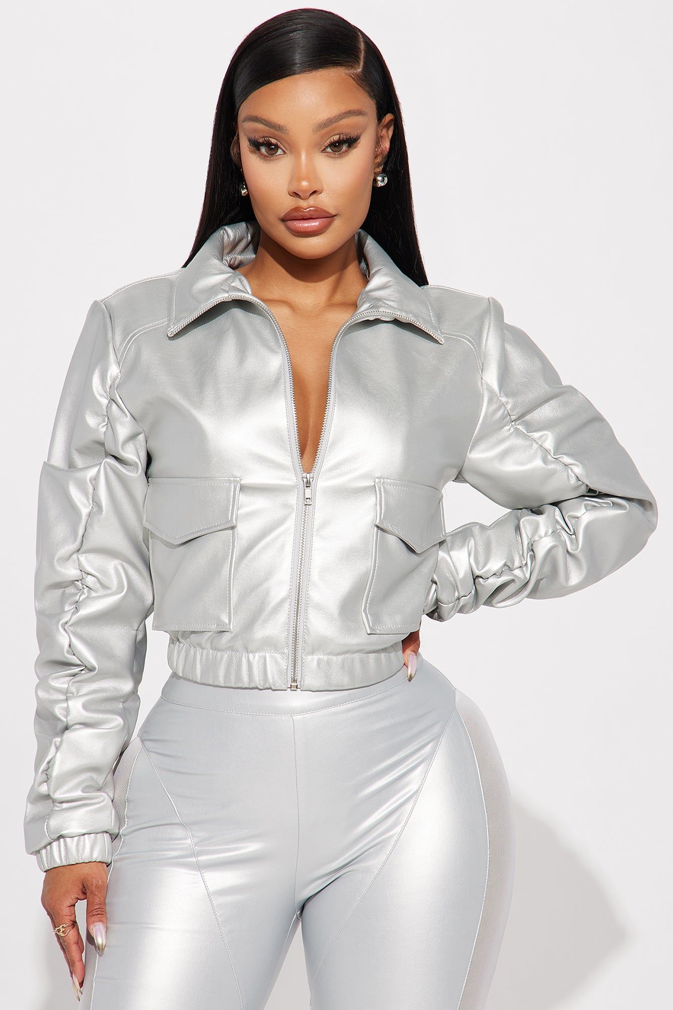 Got A Lot Of Attitude Faux Leather Jacket - Silver sold by Fashion Nova